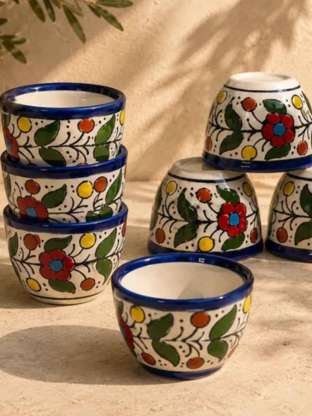 Palestinian Sada Coffee Cups Set of 6 – Small Ceramic Arabic Coffee Cups (2.5 ×